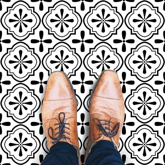 RoomMates Cosmos Black & White Peel & Stick Floor Tile